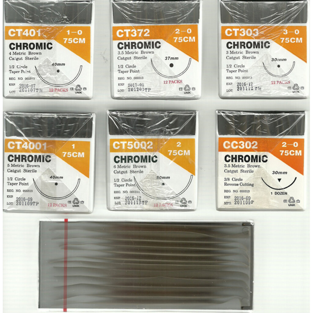 unik-ไหมเย็บแผล-ไหมละลาย-chromic-catgut-12-เส้น-กล่อง-ติดเข็ม