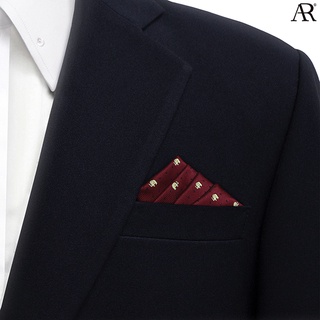 ANGELINO RUFOLO Pocket Square(ผ้าเช็ดหน้าสูท) ผ้าไหมทออิตาลี่คุณภาพเยี่ยม ดีไซน์ Spot Elephant สีเลือดหมู/น้ำตาล/เหลือง