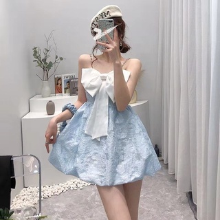 🔥Hot sale/French sweet dress women new bow and diamond suspenders high waist กระโปรงทรงเอ กระโปรง tutu