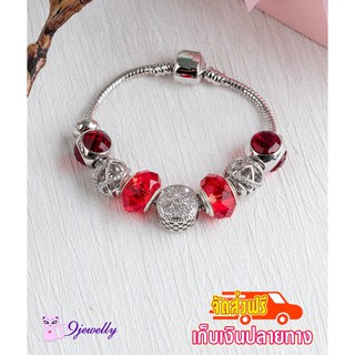 กำไล Pandora กำไล Charm สีแดง ประดับเพชรCZ