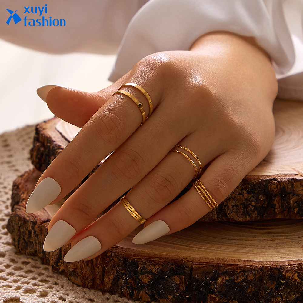 Vintage Gold Sliver Ring Set Simple Fashion Finger Rings Women Wedding Jewelry Accessories Gift Shopee Thailand