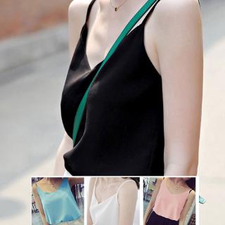 เสื้อสายเดี่ยว ผ้าชีฟอง ทรงหลวม คอวี เรียบง่าย สีพื้น สไตล์เกาหลี แฟชั่นสำหรับผู้หญิง ขนาด S-3XL