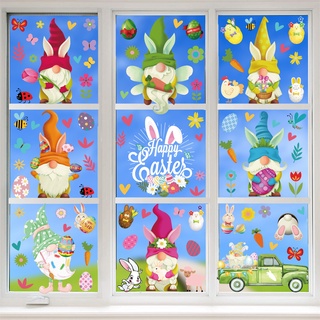 🅑🅔 สติกเกอร์ PVC กันน้ํา รูปกระต่าย ไข่ สร้างสรรค์ หลากสี สําหรับตกแต่งบ้าน หน้าต่าง 1 ชุด
