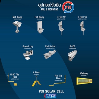 PSI SOLAR CELL อุปกรณ์จับยึดแผงโซล่าเซลล์ บนหลังคา Rail &amp; Mounting (แบบมีตัวเลือก)