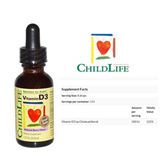 สินค้า Childlife, Vitamin D3, Natural Berry Flavor, 1 Fl oz.