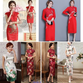 สินค้า (ลดล้างสต็อก）ชุดจีน  กี่เพ้าแฟชั่น กี่เพ้าปัก ชุดกี่เพ้า สีขาวครีม ชุดจีน ชุดเดรสยาว  Women Chinese New Year Dress