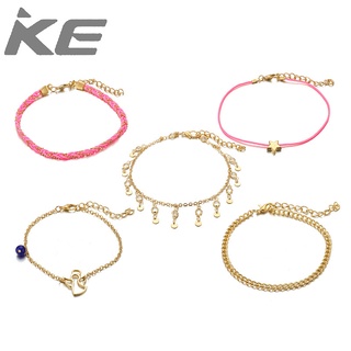 Jewelry Simple Star Angel Anklet Set of 5 Pieces of Diamond Tassel Pink String Anklet for girl