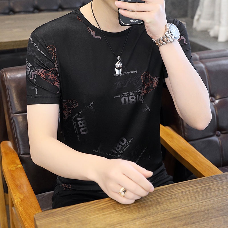 เสื้อยืดแขนสั้น-คอกลม-พิมพ์ลายกราฟฟิค-สไตล์เกาหลี-แฟชั่นฤดูร้อน-สําหรับผู้ชาย