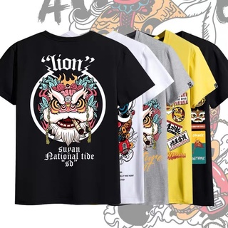 พร้อมส่ง ใหม่ เสื้อยืดแขนสั้น คอกลม ลายหัวสิงโต สไตล์จีน แฟชั่นฤดูร้อน สําหรับผู้ชาย 2022 y6wr