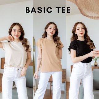 Basicnotbasics - Basic tee เสื้อยืด เสื้อยืดคอกลม ผ้ามีลายในตัว