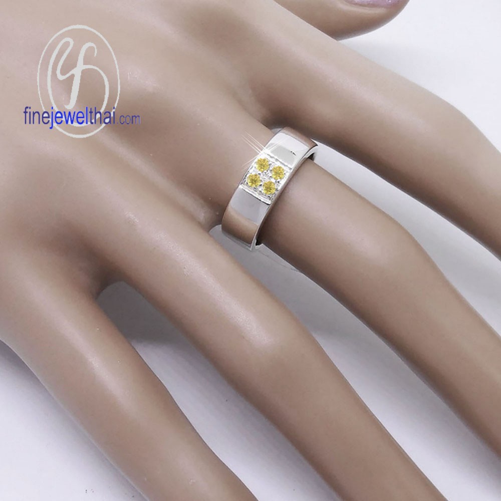 finejewelthai-แหวนบุษราคัม-แหวนเพชรcz-แหวนเงินแท้-แหวนพลอย-พลอยประจำเดือนเกิด-yellow-sapphire-silver-ring-r1018yl
