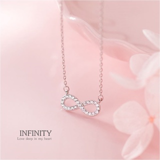 s925 Infinity necklace สร้อยคอเงินแท้ อินฟินิตี้ ประดับ Cubic Zirconia (CZ) ใส่สบาย เป็นมิตรกับผิว