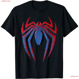 สไปเดอร์แมน เสื้อยืดลายการ์ตูน เสื้อSpider-Man Marvel Spider-Man Dot Build-Up Logo T-Shirt ผู้หญิงเสื้อยืดอินเทรนด์