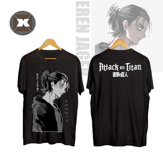 คอลูกเรือเสื้อยืดคอกลมAnime Attack On Titan เสื้อยืดลําลองสําหรับ Unisex แขนสั้นคอกลมพิมพ์ลาย Eren Yeagerผ้าฝ้ายแท้