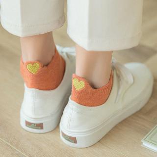 ภาพขนาดย่อของสินค้าEmbroidery Gold Heart Love Pattern Ankle Socks Women Spring Summer Solid Color Fashion Korean Cotton Casual Female Socks Size 35-39