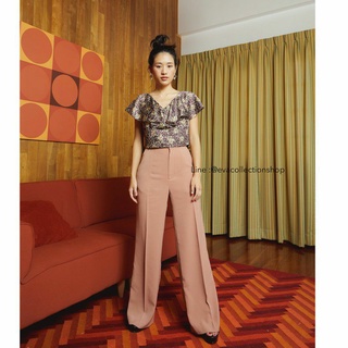 กางเกงขายาว เอวสูง ทรงกระบอกใหญ่ สีพีชเบจ รุ่น EVA trousers Beige