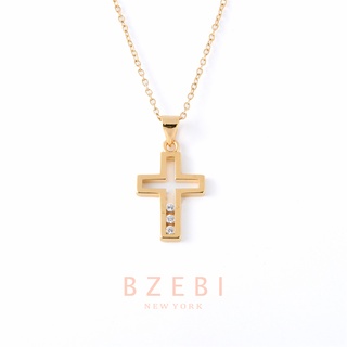 BZEBI สร้อยคอ สแตนเลส โซ่ ไม้กางเขน ทองคำแท้ ทอง โซ่จีไม้กางเขน เครื่องประดับ ปรับได้ สําหรับผู้หญิง 673N