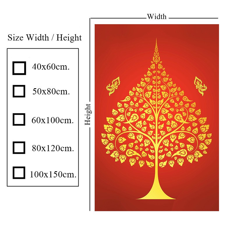 ภาพติดผนัง-ต้นโพธิ์เทวดาสาธุพื้นแดง-กาวในตัว