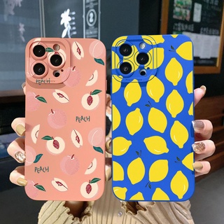 เคสโทรศัพท์มือถือ ขอบสี่เหลี่ยม ลายเลม่อน พีช สําหรับ iPhone 14 Plus 13 Pro Max 12 iPhone 11 XR 8 7 SE 2022