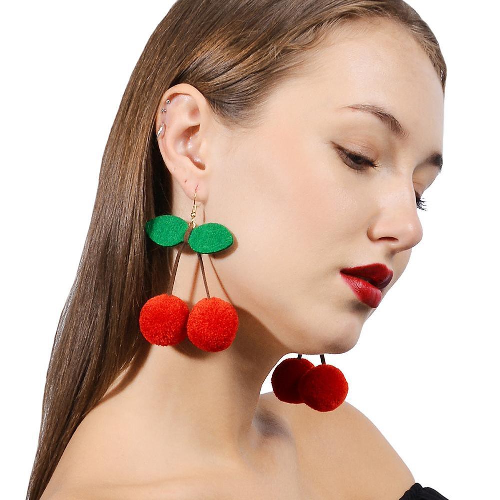 ต่างหูปอมปอมเชอร์รี่-cherry-pom-pom-earings