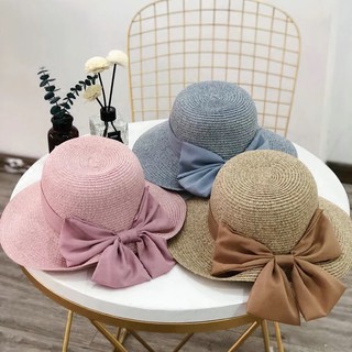 สินค้า [พร้อมส่ง] หมวกสาน หมวก Narank Style มีโบว์ข้างหลัง สไตล์เกาหลี น่ารักมาก