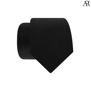 ANGELINO RUFOLO Necktie(สีดำ) เนคไทผ้าไหมทอคุณภาพเยี่ยม ดีไซน์ Black Petite Stripe สีดำ