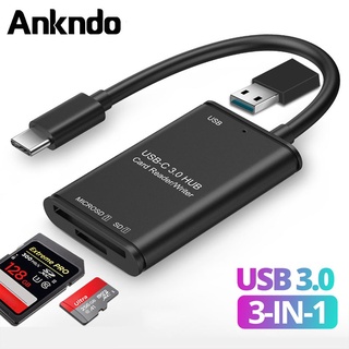 Ankndo อะแดปเตอร์การ์ดรีดเดอร์ Type C SD Micro SD TF USB3.0 สําหรับแล็ปท็อป 3 in 1 For Mac Pro Phone Tablet