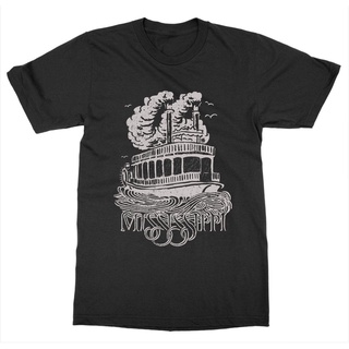 เสื้อยืดผ้าฝ้ายพิมพ์ลายขายดี 2019 ใหม่ เสื้อยืดลําลอง แขนสั้น พิมพ์ลาย Mississipi Steamboat USA United States of Ameri