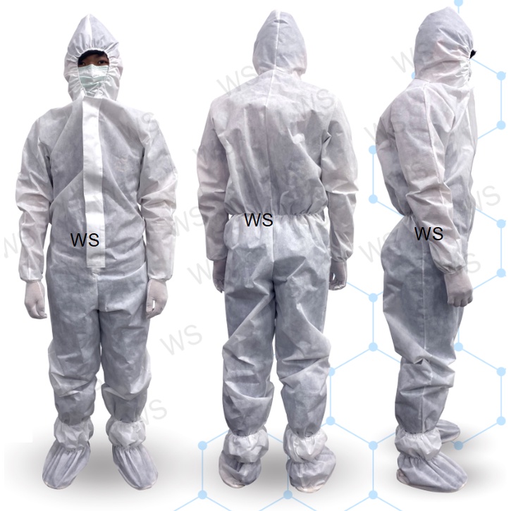 ภาพหน้าปกสินค้าพร้อมส่ง  ชุดหมี สีขาว PPE cover all ชุดหนา 75แกรม 2XL 3XL 4XL 5XL ชุดป้องกันส่วนบุคคล ฝุ่นละอองและของเหลว xxxl