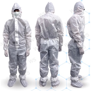 สินค้า พร้อมส่ง!!! ชุดหมี สีขาว PPE cover all ชุดหนา 75แกรม 2XL 3XL 4XL 5XL ชุดป้องกันส่วนบุคคล ฝุ่นละอองและของเหลว xxxl