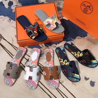 Herm female colorful printing flat outdoor sandal casual slipper mules durable beach shoe