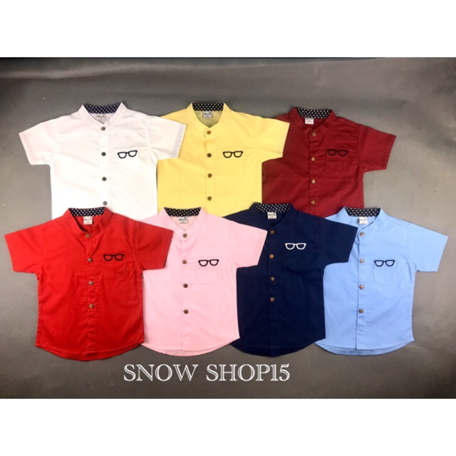 ภาพหน้าปกสินค้าเสื้อเชิ้ตเด็กแขนสั้น คอจีนปักแว่นตา(S,M,L,XL,XxL)5เดือนถึง8ขวบ จากร้าน snowshop15 บน Shopee