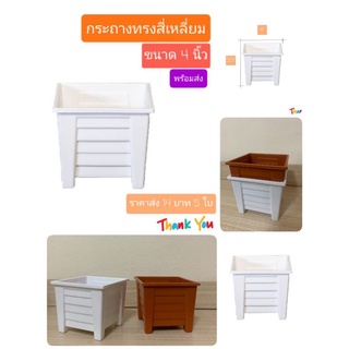 สินค้า กระถางทรงสี่เหลี่ยม4 นิ้ว ขาว/น้ำตาล 5ใบ100บาท