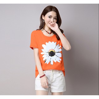 เสื้อสกรีนลายดอกไม้  (10-038/Orange) ไซส์ 2XL