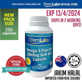 StemLabs น้ำมันปลาโอเมก้า 3 ของแท้ 100% 1000มก. 50 แคปซูล DHA 120 มก. EPA 180มก [JAKIM HALAL] StemLabs Omega 3 Fish Oil