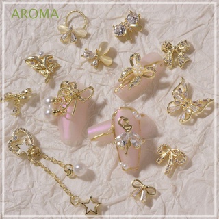 Aroma จี้โลหะ พลอยเทียม รูปผีเสื้อ 3D สไตล์ญี่ปุ่น สําหรับตกแต่งเล็บ DIY