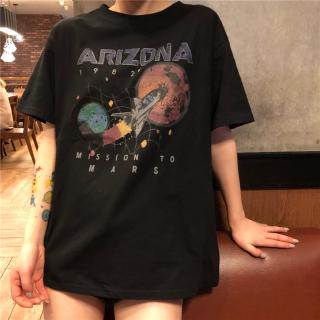 เสื้อยืดสีขาวเสื้อยืดแขนสั้นพิมพ์ลายสไตล์เกาหลีแฟชั่นสตรี
