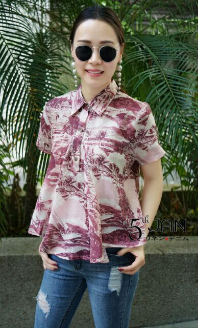 เสื้อผ้าลินินแต่งระบายพิมพ์ลาย