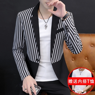 เสื้อแจ็กเก็ตลําลอง เข้ารูป ลายทาง แฟชั่นฤดูใบไม้ร่วง สไตล์สตรีท สําหรับผู้ชาย 2020