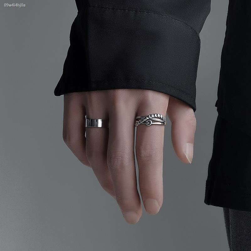 แหวนฮิปฮอป-แหวนเงินแท้ชายช่องย้อนยุค-ins-หญิงลมหนาวมืดฮิปฮอปนิ้วชี้เปิดแหวนบุคลิกภาพปรับได้