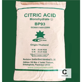 กรดมะนาว ซิตริก แอซิด โมโนไฮเดรต Citric Acid Monohydrate ขนาด25กิโลกรัม