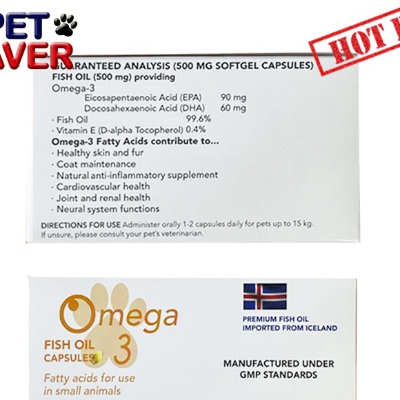ภาพสินค้า**บำรุงขน และ ผิวหนัง** 1 แผง (10เม็ด) O3 Gold Fish Oil  Pet Vita น้ำมันปลา จาก ICELAND สำหรับสุนัขและแมว จากร้าน petsaver บน Shopee ภาพที่ 3