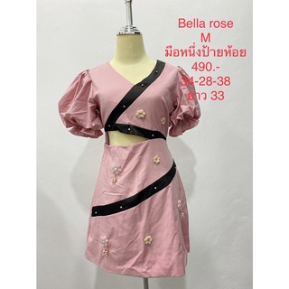 เดรสสั้น สีชมพู เว้าเอว มือหนึ่งป้ายห้อย BELLA ROSE SIZE M