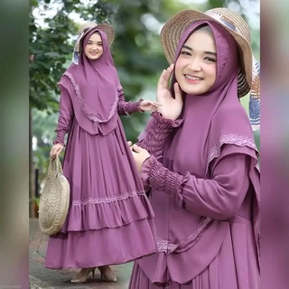 Mutia Syari ผ้าคลุมไหล่ ผ้าลูกไม้ (ได้เสื้อคลุม + 2 ชั้น KHIMAR) สําหรับเชิญ Eid