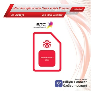 eSIM Saudi Arabia Sim Card 2-10GB Unlimited STC: ซิมซาอุดิอารามเบีย เน็ตไม่อั้น 10-30วัน ซิมต่างประเทศ Billion Connect