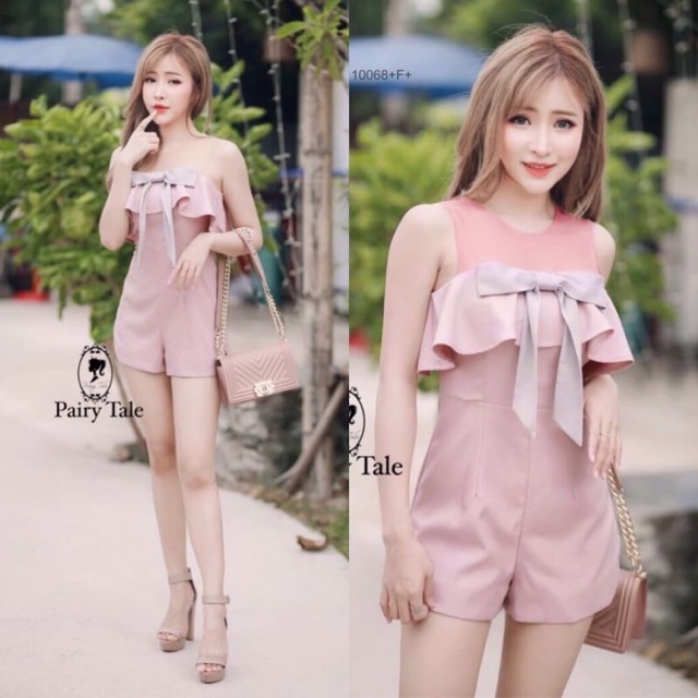 จั๊มสูทขาสั้นแต่งระบายช่วงอก-tw10068
