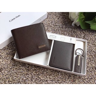 แท้💯 outlet Calvin Klein Leather Gift Set เซ็ตสุดคุ้ม!! ซื้อ 1 ได้ถึง 3 ชิ้น กระเป๋าสตางค์ใบสั้น วัสดุหนังวัว