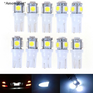 Amonghot หลอดไฟ LED T10 Wedge 5-SMD 5050 5W5 สีขาว สําหรับติดป้ายทะเบียนรถยนต์ 10 ชิ้น