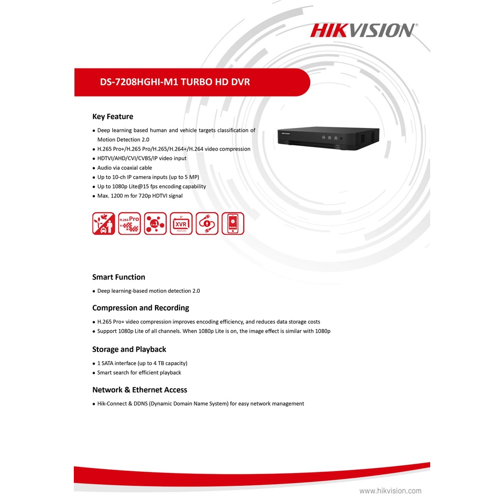 hikvision-เครื่องบันทึกภาพกล้องวงจรปิด-8ช่อง-2ล้านพิกเซลds-7208hghi-m1-c-บันทึกภาพและเสียง-เพิ่มกล้องไอพีได้อีก2ตัว