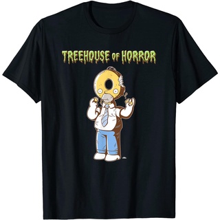 เสื้อยืดผ้าฝ้ายพิมพ์ลาย ROUNDคอลูกเรือNeckเดอะซิมป์สันส์ The Simpsons Treehouse Of Horror Homer Donut Head Halloween T-S